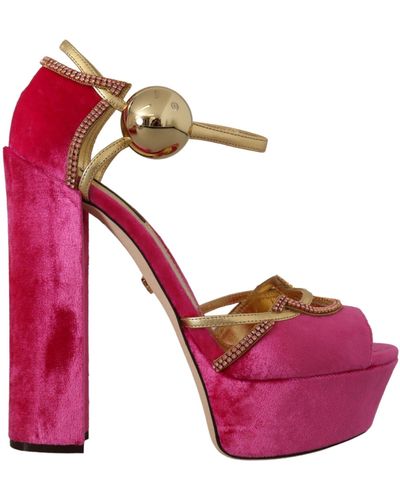 Dolce & Gabbana Ethereal Velvet Crystal Sandals - Pink
