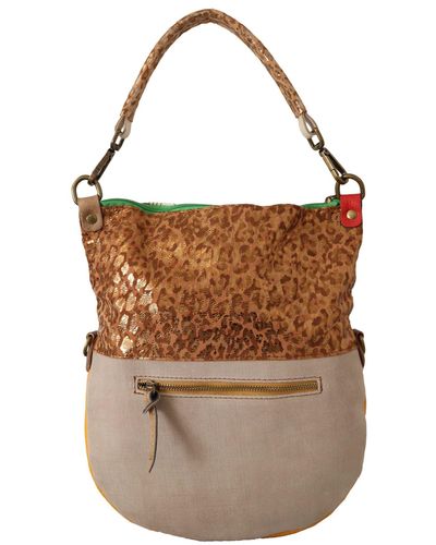 EBARRITO Multicolour Genuine Leather Shoulder Strap Tote Handbag - Brown