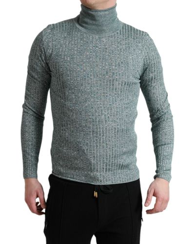 Dolce & Gabbana Green Polyester Turtleneck Pullover Sweater - Blue