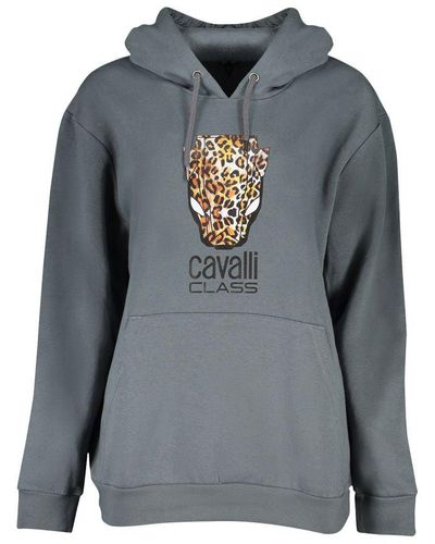 Class Roberto Cavalli Elegant Hooded Fleece Sweatshirt - Gray