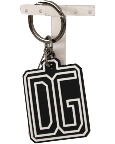 Dolce & Gabbana Black White Dg Rubber Logo Silver Ring Keychain