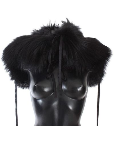 Dolce & Gabbana Black Fox Fur Shoulder Wrap Cover Collar Scarf