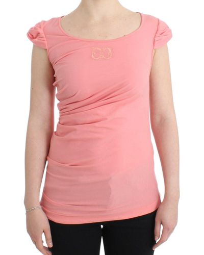 Cavalli Cotton Blend Tank Top With Cap Sleeves - Pink