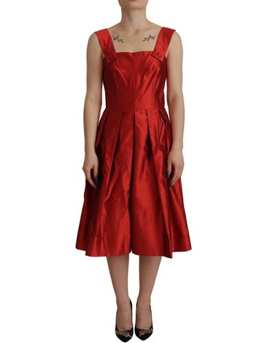 Dolce & Gabbana Radiant Silk A-Line Midi Dress - Red