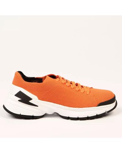 Neil Barrett Vivid Bolt Sneakers With Textile Fabric - Orange