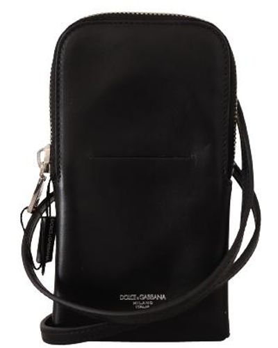 Dolce & Gabbana Black Leather Cross Body Neck Strap Card Slot Pocket Wallet