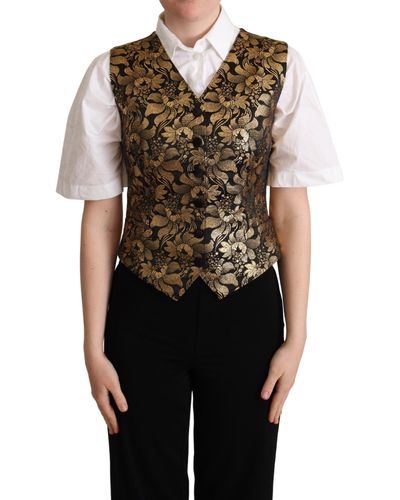 Dolce & Gabbana Black Gold Jacquard Silk Waistcoat Vest