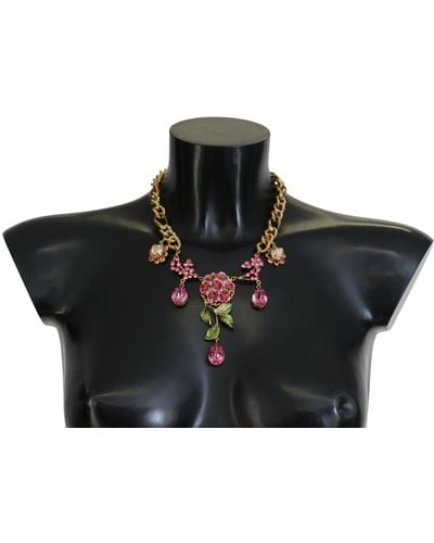 Dolce & Gabbana Elegant Floral Roses-Plated Necklace - Black