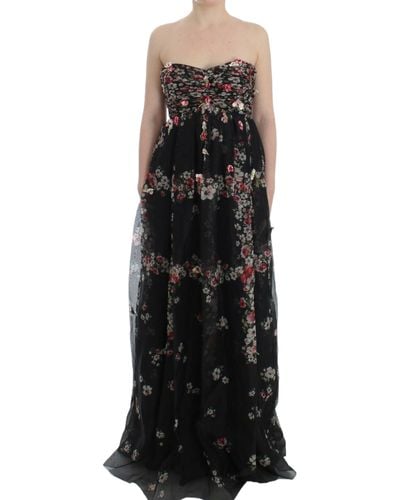 Dolce & Gabbana Dolce Gabbana Masterpiece Floral Print Silk Runway Dress - Black