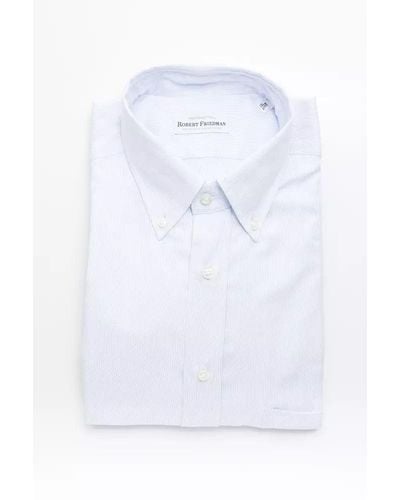 Robert Friedman Elegant Light Blue Cotton Button Down Shirt - White