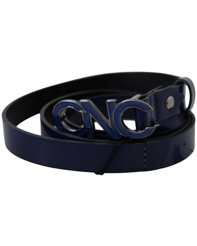 CoSTUME NATIONAL Blue Leather Logo Skinny Fashion Belt