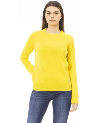 Baldinini Chic Wool-Cashmere Crewneck Sweater - Yellow