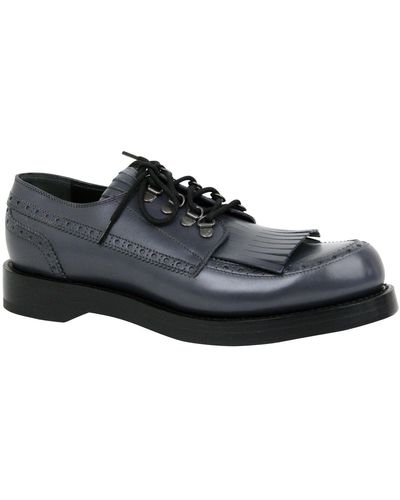 Gucci Men's Fringed Brogue Bluish Gray Leather Lace-up Shoes - Black