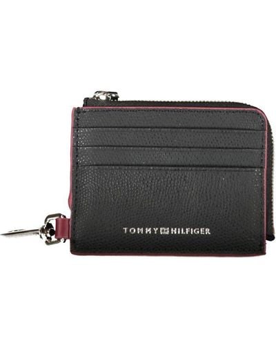 Tommy Hilfiger Chic Leather Card Holder With Snap Hook - Black