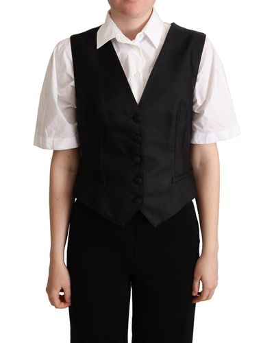 Dolce & Gabbana Silk Sleeveless Waistcoat Vest - Black