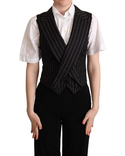 Dolce & Gabbana Dolce Gabbana Striped Leopard Print Waistcoat Vest Top - Black