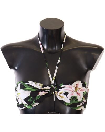 Dolce & Gabbana Exquisite Floral Print Bikini Top - Black