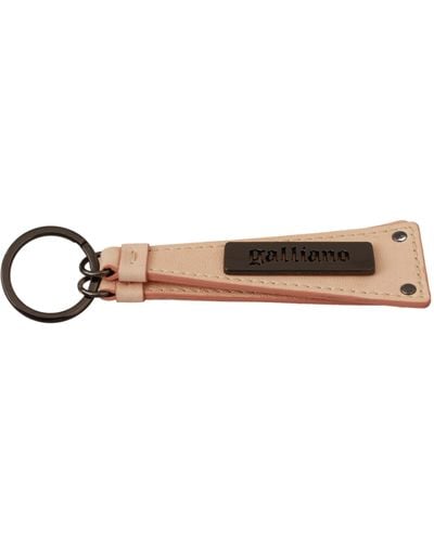 John Galliano Metal Steel Leather Ring Branded Logo Keyring Keychain - Natural