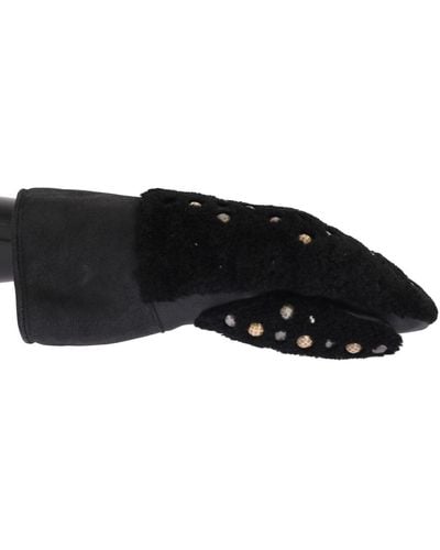 Dolce & Gabbana Shearling Studded Gloves - Black