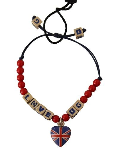 Dolce & Gabbana Red Blue Beaded Dg Loves London Flag Branded Bracelet - Multicolor