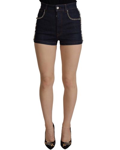 Dolce & Gabbana Chic High Waist Hot Pants Shorts With Crystal Detailing - Black