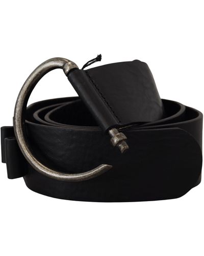 Plein Sud Leather Round Hook Buckle Waist Belt - Black