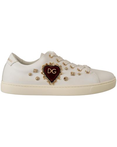 Dolce & Gabbana Studded Heart Leather Sneakers - Black