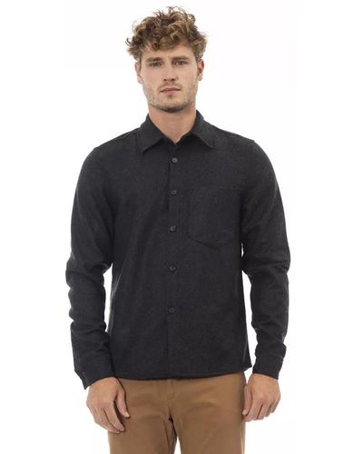 Alpha Studio Elegant Wool-blend Flannel Shirt - Black