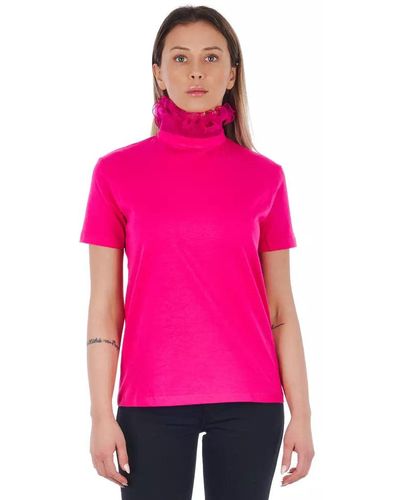 Frankie Morello High Neck Short Sleeve Tops & T-shirt - Pink