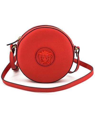 Versace Calf Leather Round Disc Shoulder Bag - Red