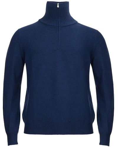 Gran Sasso Blue Mock Turtleneck Wool Sweater
