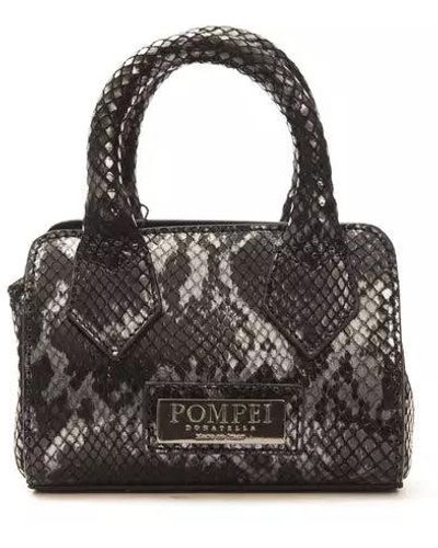 Pompei Donatella Elegant Leather Mini Tote With Python Print - Black