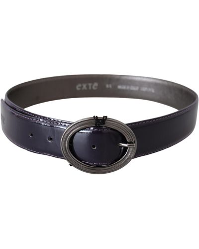 Exte Exte Silver Oval Metal Buckle Waist Leather Belt - Black