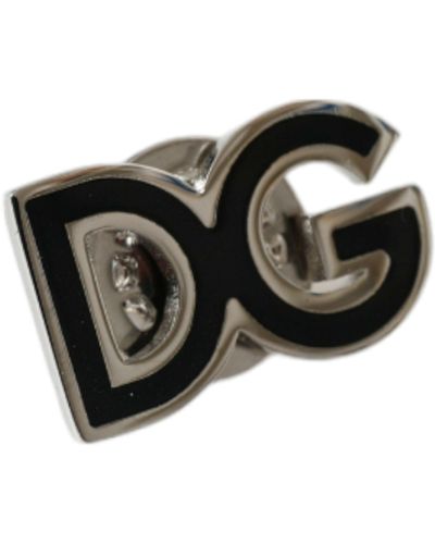 Dolce & Gabbana Black Dg Logo Silver Tone Brass Pin Brooch