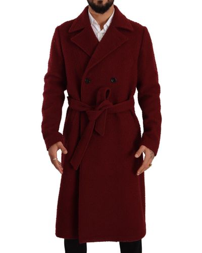 Dolce & Gabbana Bordeaux Wool Long Double Breasted Overcoat Jacket - Red