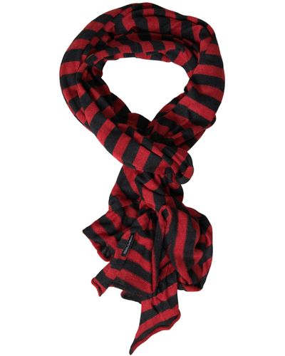Dolce & Gabbana Red Black Stripes Acrylic Wrap Shawl Scarf