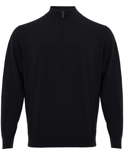 Colombo Black Mock Cashmere Sweater With Half Zip - Blue