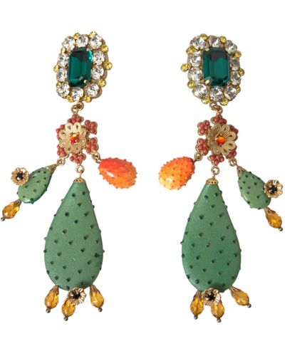 Dolce & Gabbana Cactus Crystal Clip On Jewelry Dangling Earrings - White