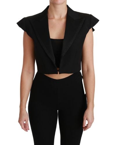 Dolce & Gabbana Dolce Gabbana Black Sleeveless Cropped Blazer Wool Jacket
