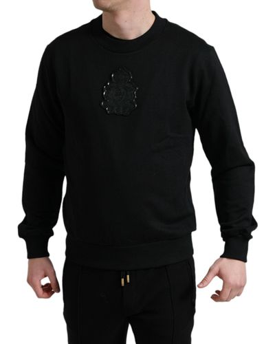 Dolce & Gabbana Black Cotton Round Neck Pullover Logo Sweater