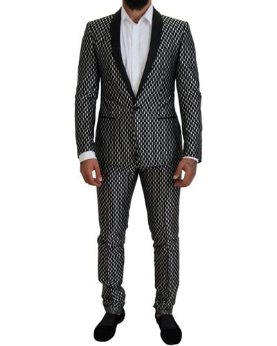 Dolce & Gabbana White Silk Martini Slim Fit Suit - Black