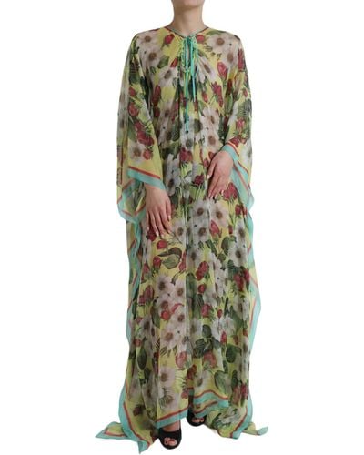 Dolce & Gabbana Multicolor Floral Silk Kaftan Maxi Dress - Green