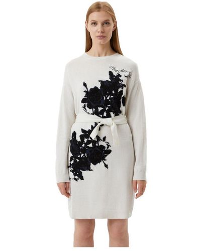 Love Moschino Embroidered Wool Blend Knit Long Dress - White