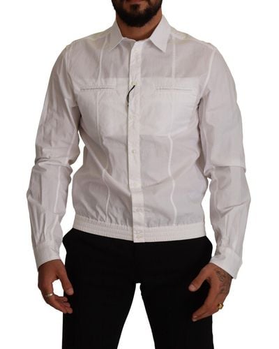 Dolce & Gabbana White Cotton Button Downcollared Shirt - Gray