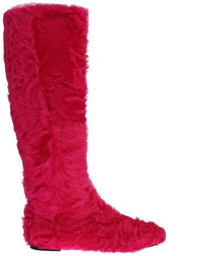 Dolce & Gabbana Dolce Gabbana Pink Lamb Fur Leather Flat Boots - Red