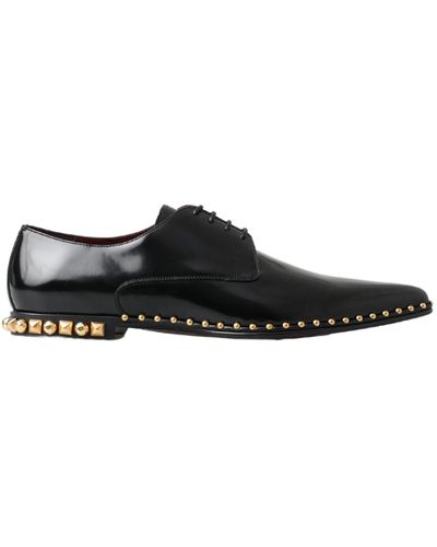 Dolce & Gabbana Derby In Brushed Calfskin With Embroidery - Black