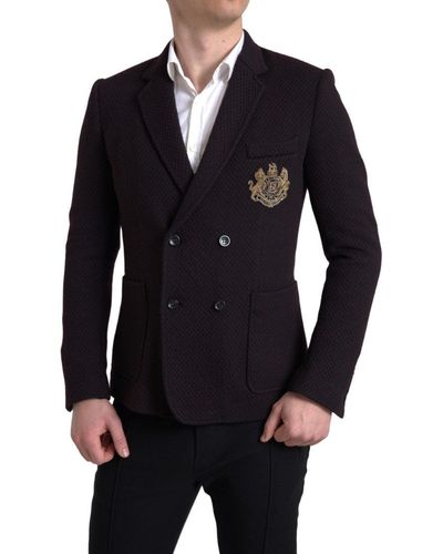 Dolce & Gabbana Black Logo Embroidery Double Breasted Blazer - Blue