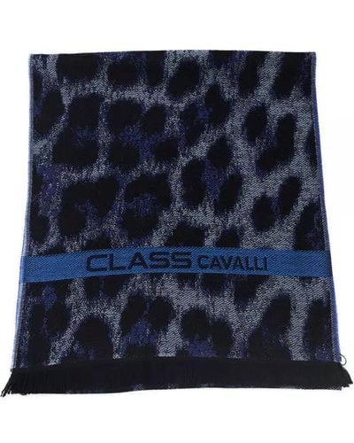 Class Roberto Cavalli Animalier Fantasy Logo Luxury Scarf - Blue
