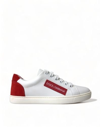 Dolce & Gabbana White Red Leather Low Top Sneakers Shoes - Pink