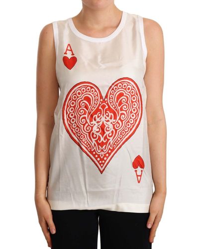 Dolce & Gabbana Ace Of Hearts Print Sleeveless T-shirt - Red